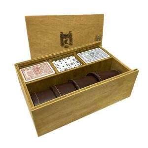 Set Cacho Con Naipes Caja Madera