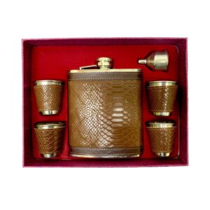 GT SET PETACA COLOR CAFE CON DETALLES + 4 VASOS