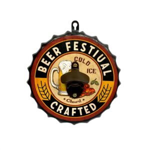 Cuadro Laton Vintage con Destapador y Forma de Tapa Diseño Beer Festival