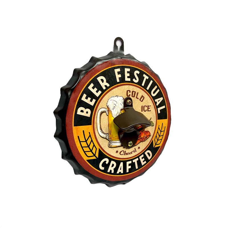 Cuadro Laton Vintage con Destapador y Forma de Tapa Diseño Beer Festival - Imagen 2