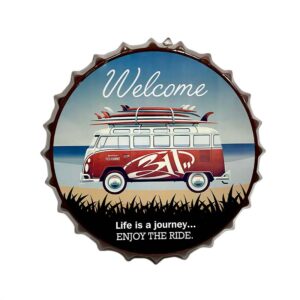 Cuadro Metalico Vintage con Forma de Tapa Diseño Welcome