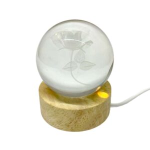 Esfera bola de cristal 3D decorativa con base de madera usb figura Flor