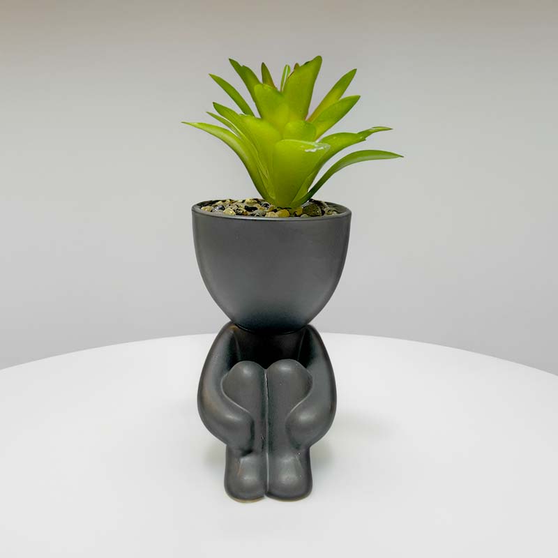 Maceta decorativa Humanoide postura Sentado color negro - Imagen 3