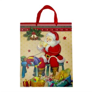 Bolsa de Regalo Navideña con Relieve Viejo Pascuero Tejiendo 26 x 10 x 32 cm