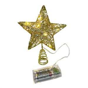 Estrella Led para Punta de Arbol Navideño a Pilas Dorada