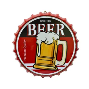 Cuadro Metalico Vintage con Forma de Tapa Diseño Beer