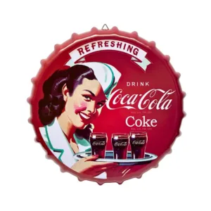 Cuadro Metalico Vintage con Forma de Tapa Diseño Coca Cola B