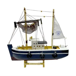 Figura Decorativa Barco Pesquero Madera 28cm