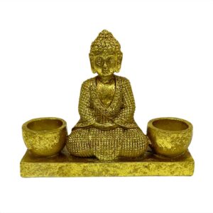 Buda Dorado con Base y Portavela 20X15 cm