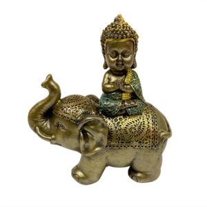 Figura Decorativa Niño Buda sobre Elefante 18x20 cm