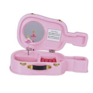 Caja de Musica y Joyero con forma de Guitarra Rosada