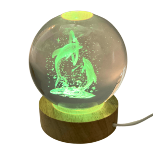 Esfera 3D Decorativa Led USB con Base Delfines 8 cm