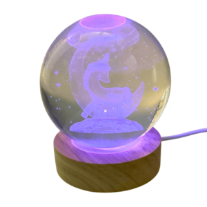 Esfera 3D Decorativa Led USB con Base Unicornio Luna 8 cm