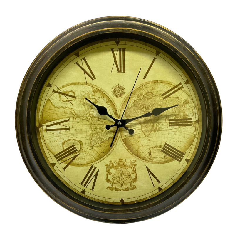 Reloj Mural Vintage con Mapa Mundi Números Romanos 40 cm