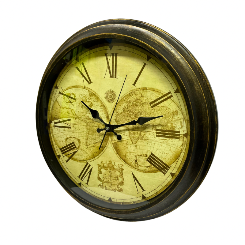 Reloj Mural Vintage con Mapa Mundi Números Romanos 40 cm - Imagen 2