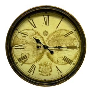Reloj Mural Vintage con Mapa Mundi Números Romanos 50 cm