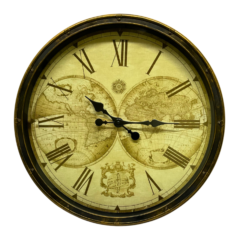 Reloj Mural Vintage con Mapa Mundi Números Romanos 50 cm