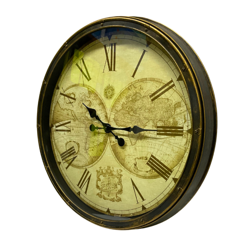 Reloj Mural Vintage con Mapa Mundi Números Romanos 50 cm - Imagen 2